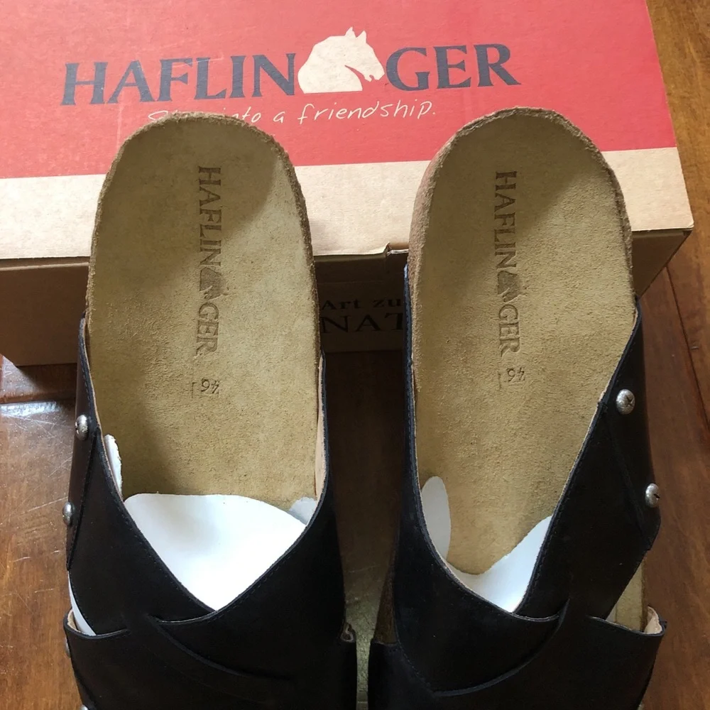 BRAND NEW IN BOX Mens HAFLINGER Rick 46 12 Black Leather Sandals Slides Shoes